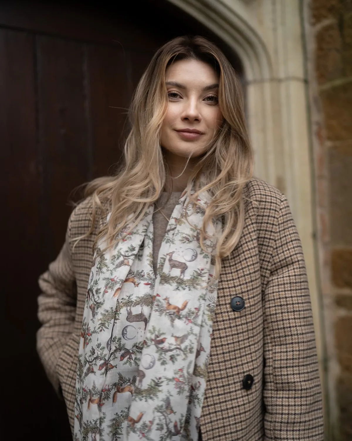 Lightweight Scarves-Fable England A Night's Tale Woodland Crystal Grey Light Weight Scarf