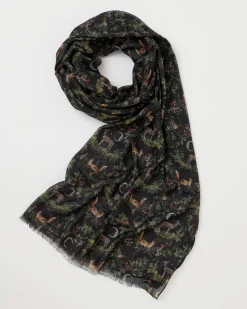 Lightweight Scarves-Fable England A Night's Tale Woodland Midnight Light Weight Scarf