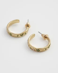 Earrings-Fable England Acorn Leaf & Pearl Hoop Earrings