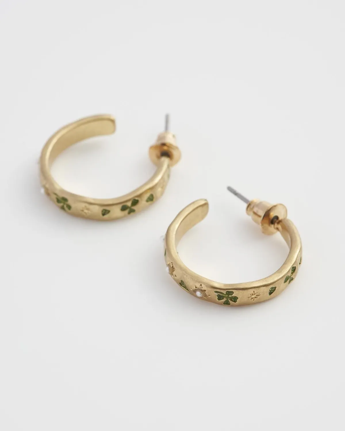 Earrings-Fable England Acorn Leaf & Pearl Hoop Earrings