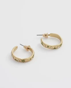 Earrings-Fable England Acorn Leaf & Pearl Hoop Earrings