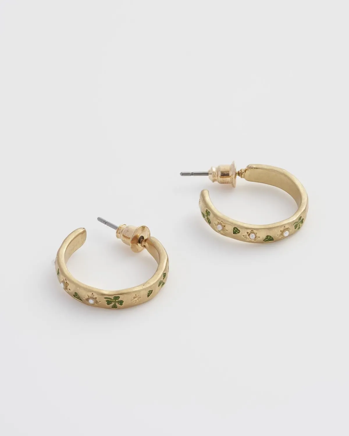 Earrings-Fable England Acorn Leaf & Pearl Hoop Earrings