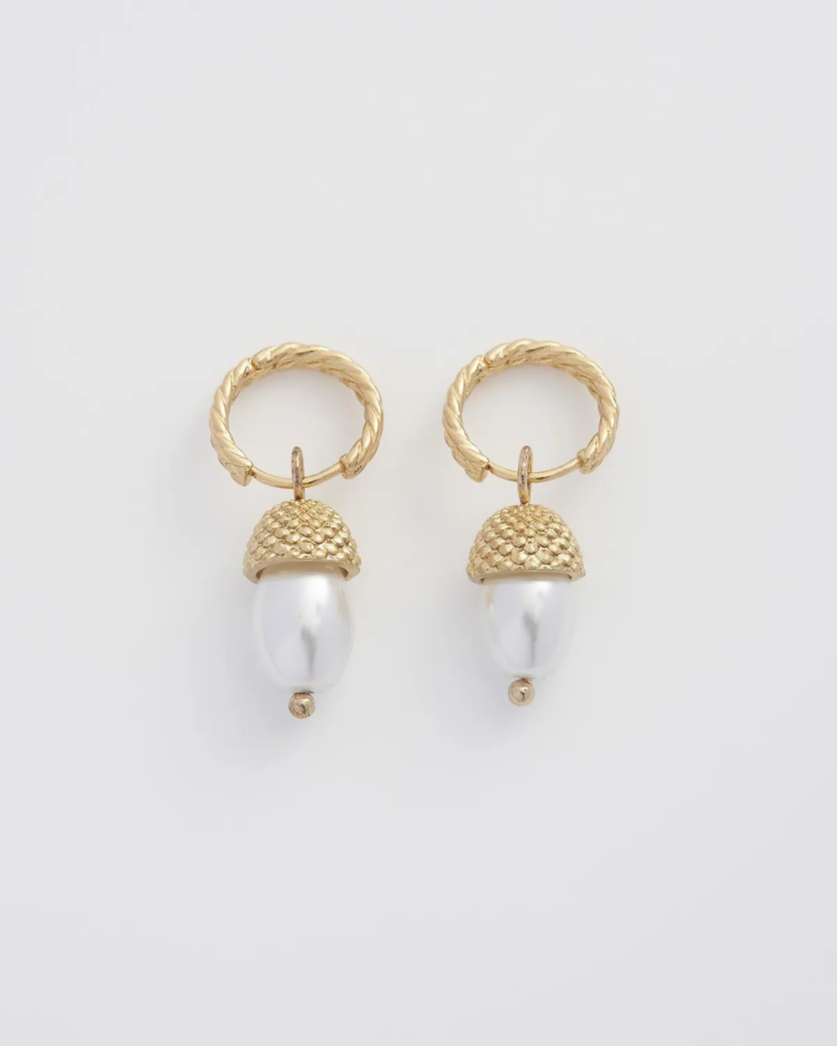 Earrings-Fable England Acorn Pearl Hoops