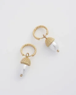 Earrings-Fable England Acorn Pearl Hoops