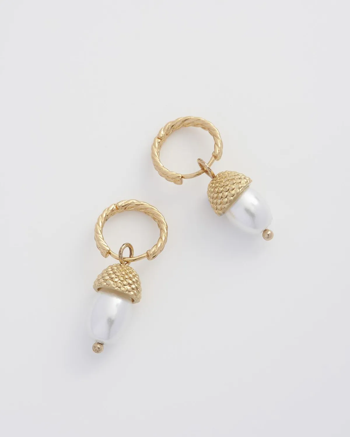 Earrings-Fable England Acorn Pearl Hoops