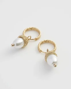 Earrings-Fable England Acorn Pearl Hoops