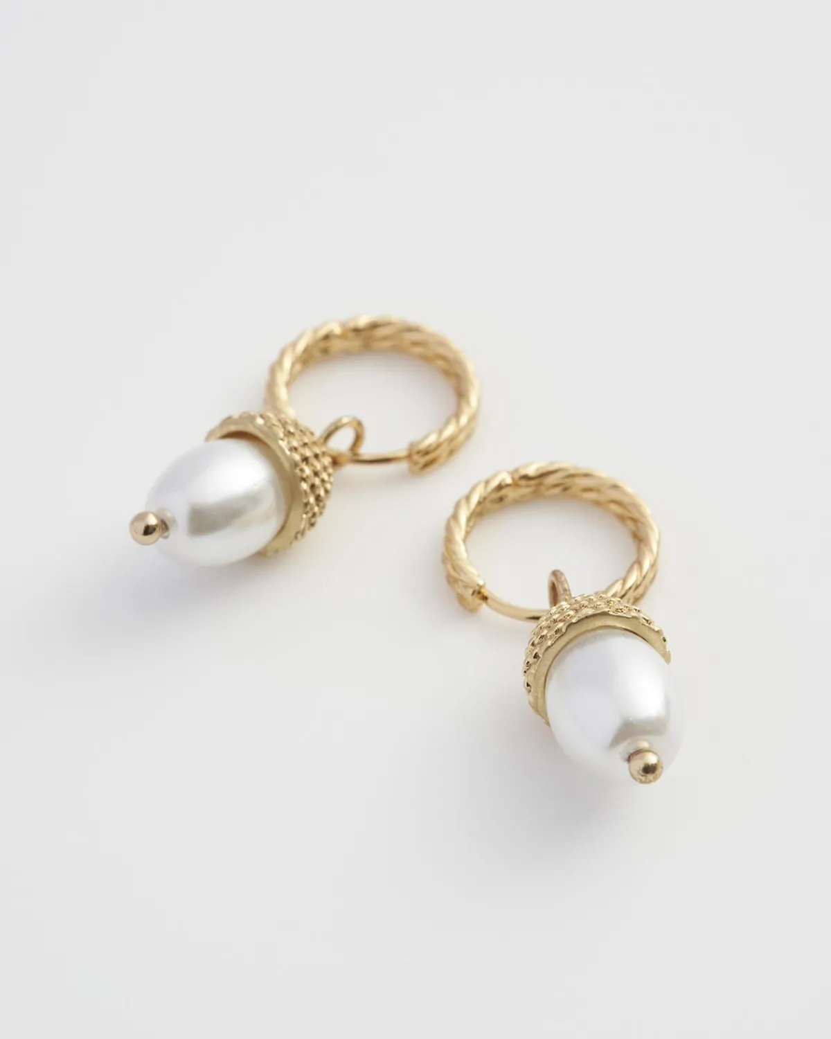 Earrings-Fable England Acorn Pearl Hoops