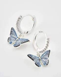 Silver Jewelry|Earrings-Fable England Blue Butterfly Silver Earrings