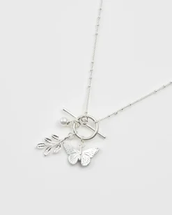Silver Jewelry|Necklaces-Fable England Blue Butterfly Silver Necklace
