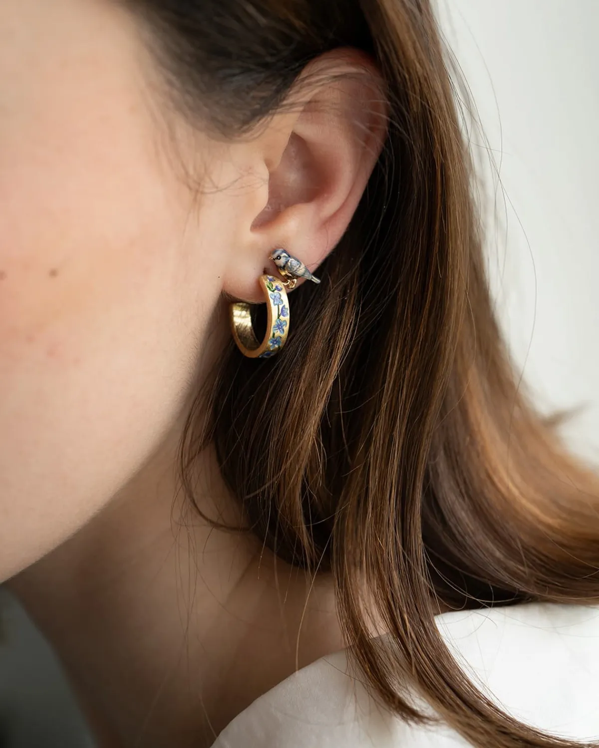 Earrings-Fable England Blue Forget-Me-Not Hoop Earings