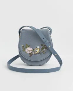 Cross Body Bags|Embroidered Bags-Fable England Blue Tit Saddle Purse