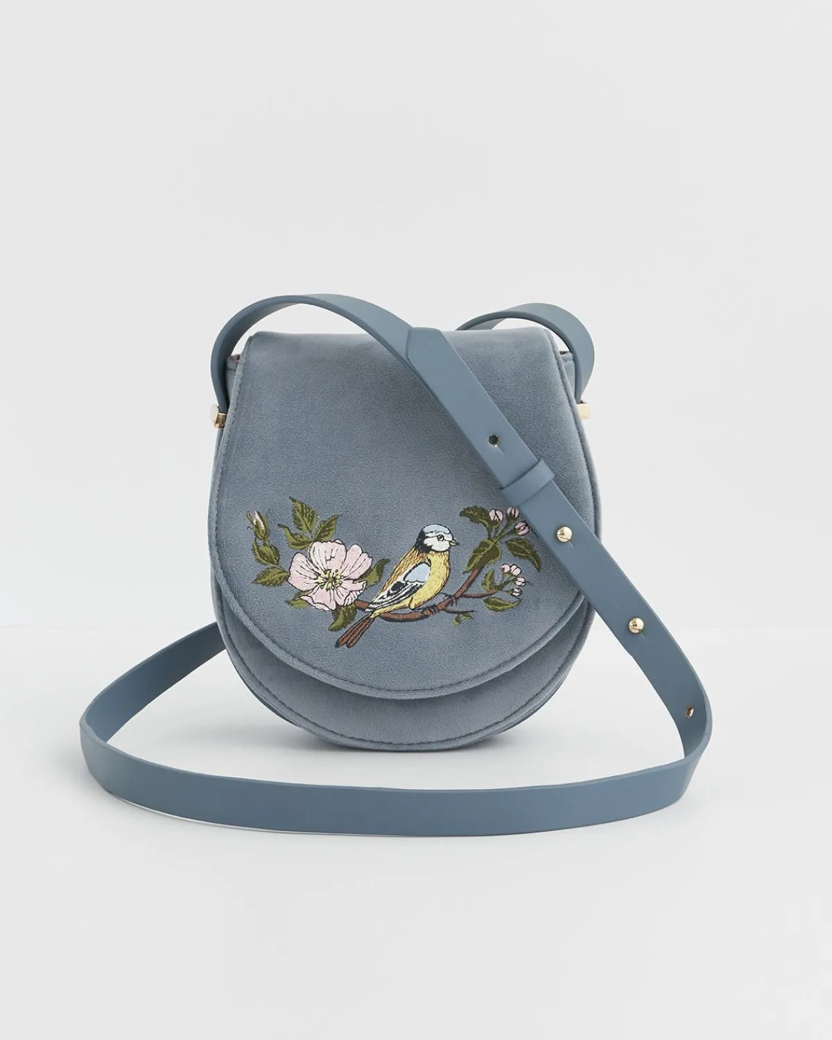Cross Body Bags|Embroidered Bags-Fable England Blue Tit Saddle Purse