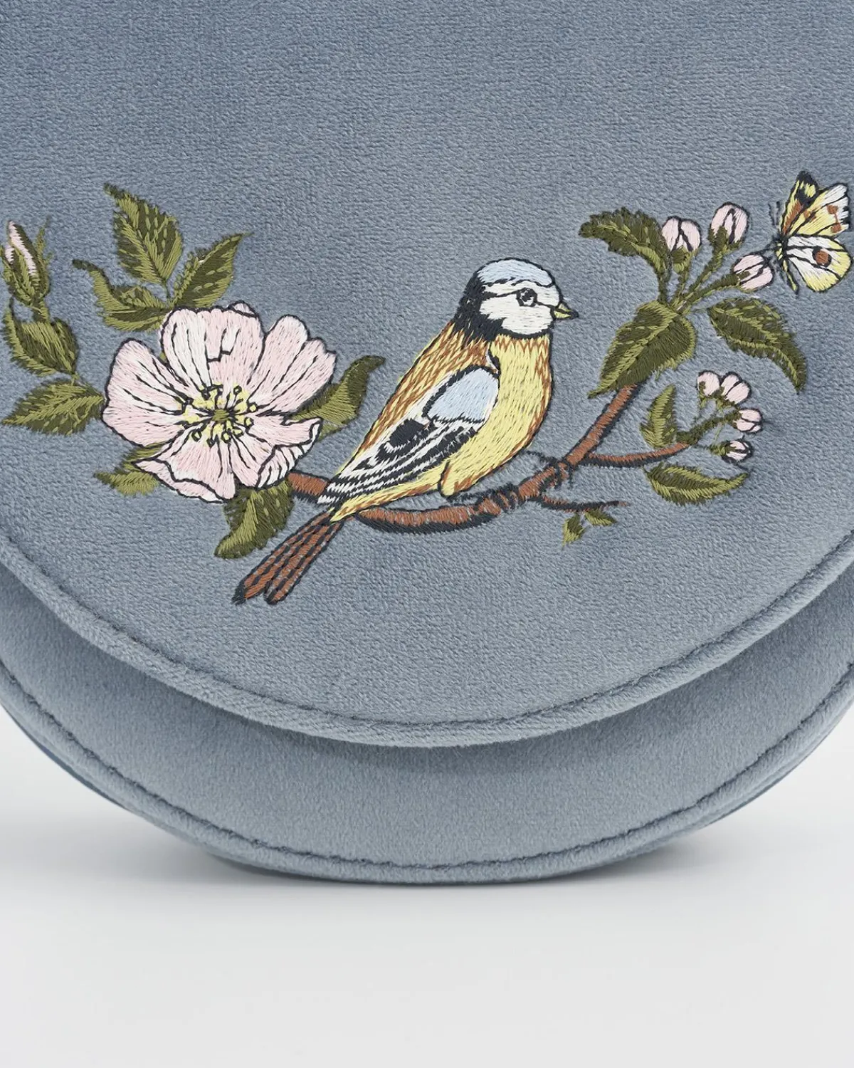 Cross Body Bags|Embroidered Bags-Fable England Blue Tit Saddle Purse