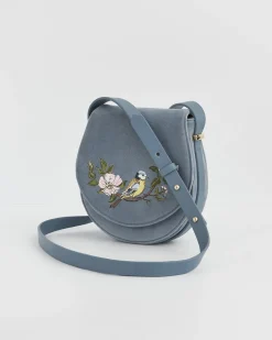 Cross Body Bags|Embroidered Bags-Fable England Blue Tit Saddle Purse
