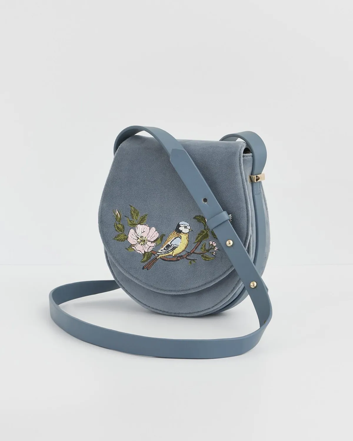 Cross Body Bags|Embroidered Bags-Fable England Blue Tit Saddle Purse