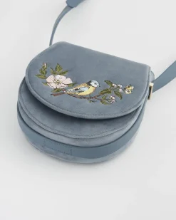 Cross Body Bags|Embroidered Bags-Fable England Blue Tit Saddle Purse