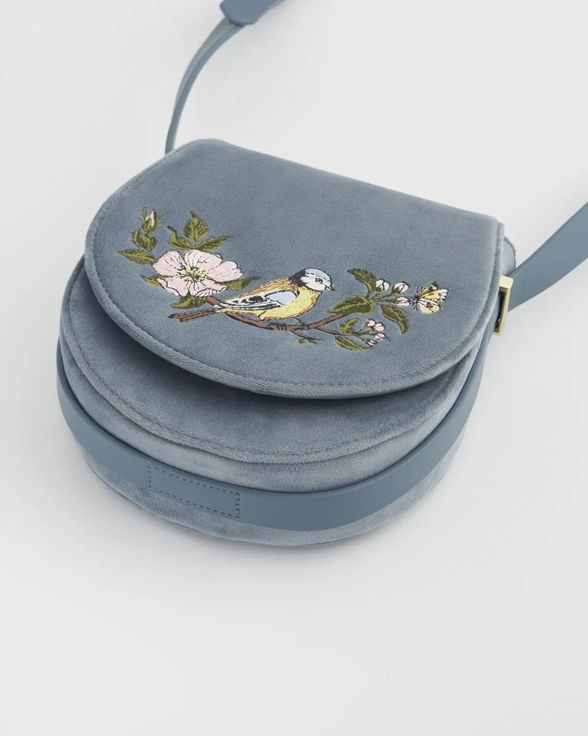 Cross Body Bags|Embroidered Bags-Fable England Blue Tit Saddle Purse