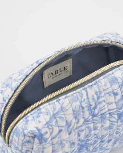 Pouches|Makeup Bags-Fable England Bunny Blues Small Quilted Makeup Bag