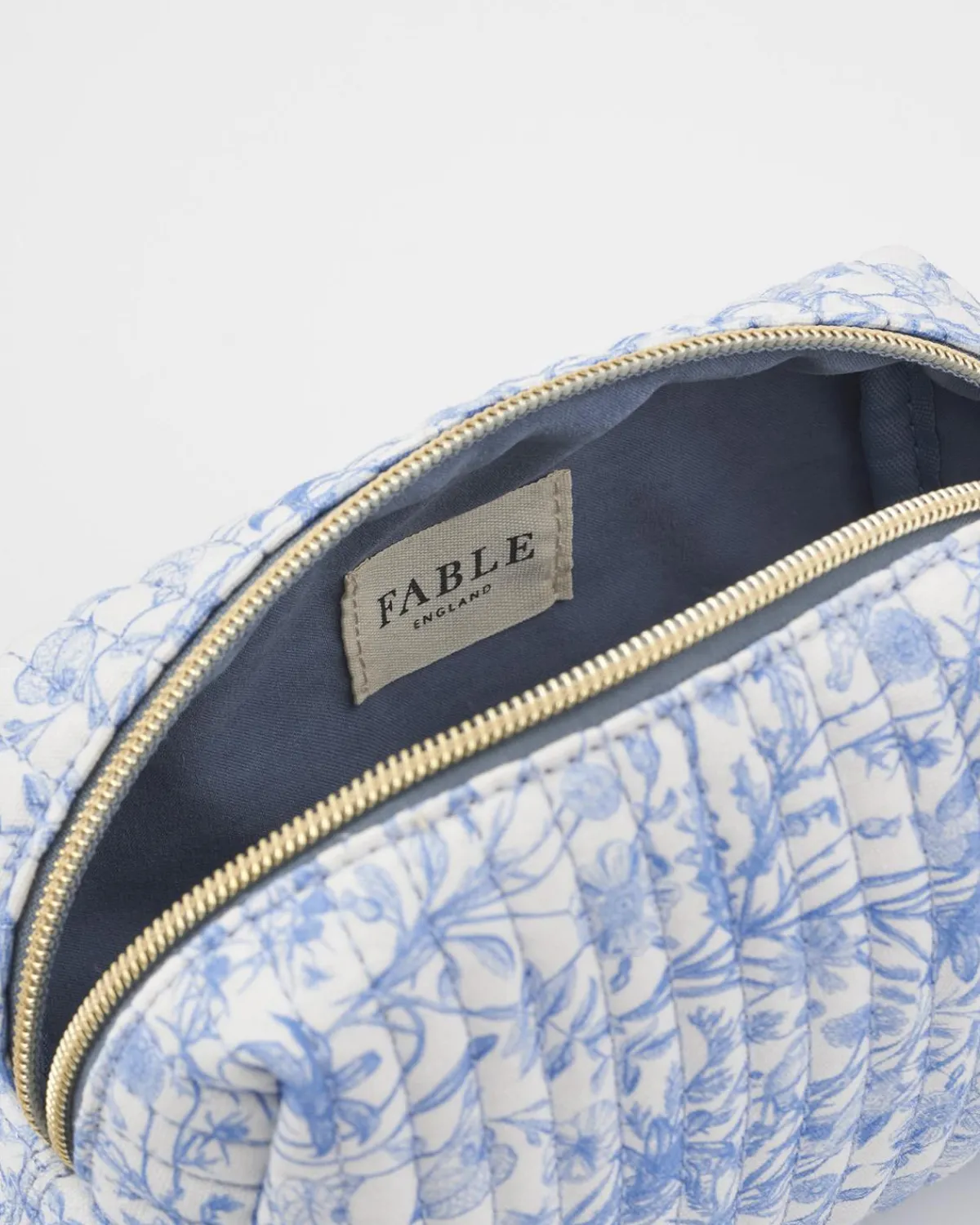Pouches|Makeup Bags-Fable England Bunny Blues Small Quilted Makeup Bag
