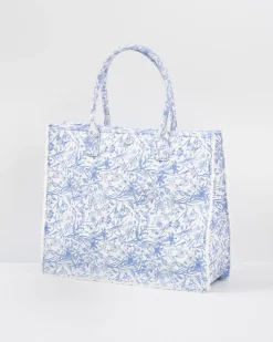 Shoulder Bags|Tote Bags-Fable England Bunny Blues Structured Tote
