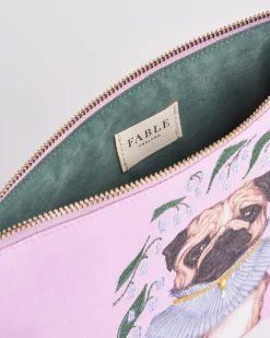 Pouches-Fable England Catherine Rowe Pet Portraits Pug Pink Cotton Pouch