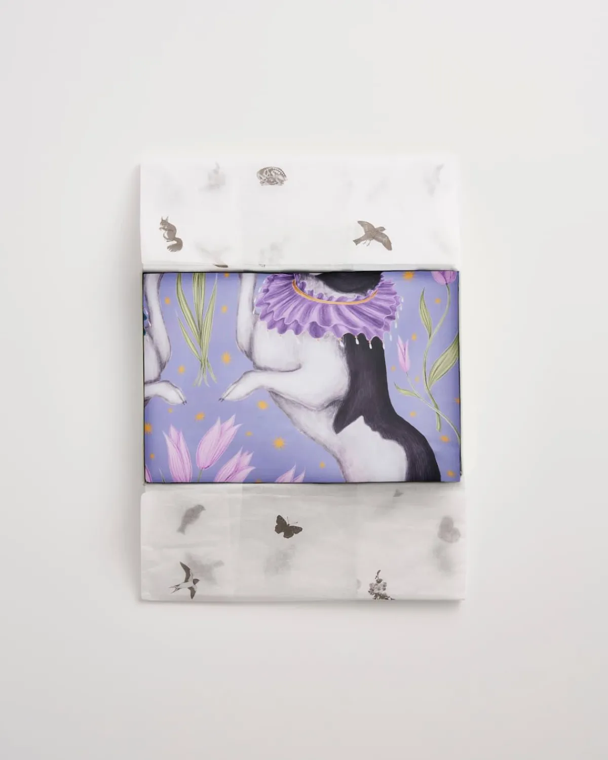 Square Scarves|Luxury Scarves-Fable England Catherine Rowe Pet Portraits Frenchie Lavender Silk Square Scarf
