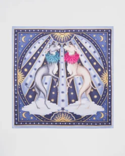 Luxury Scarves-Fable England Catherine Rowe Pet Portraits Whippet Blue Silk Square Scarf