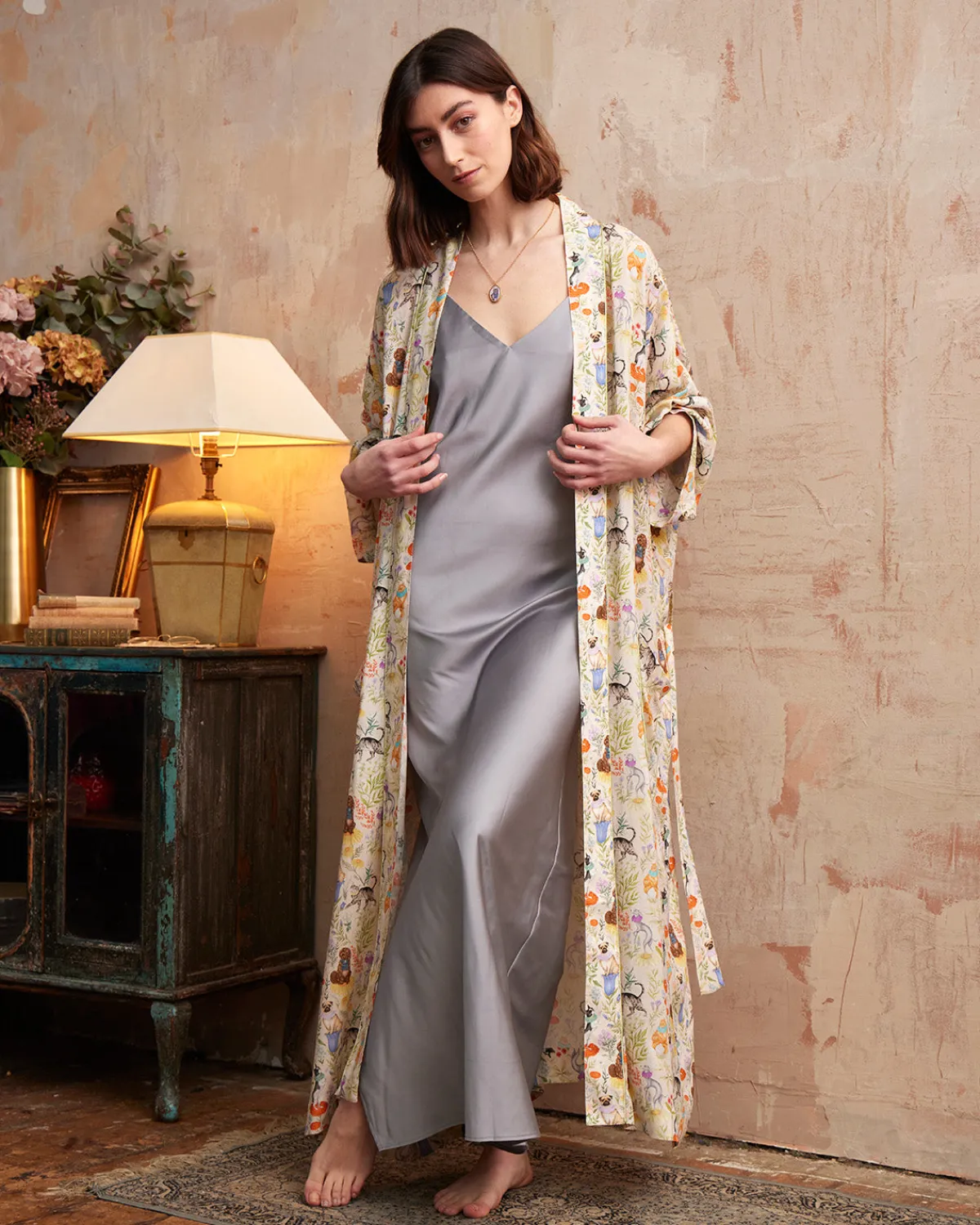 Kimonos-Fable England Catherine Rowe Pet Portraits Margarita Green Long Kimono