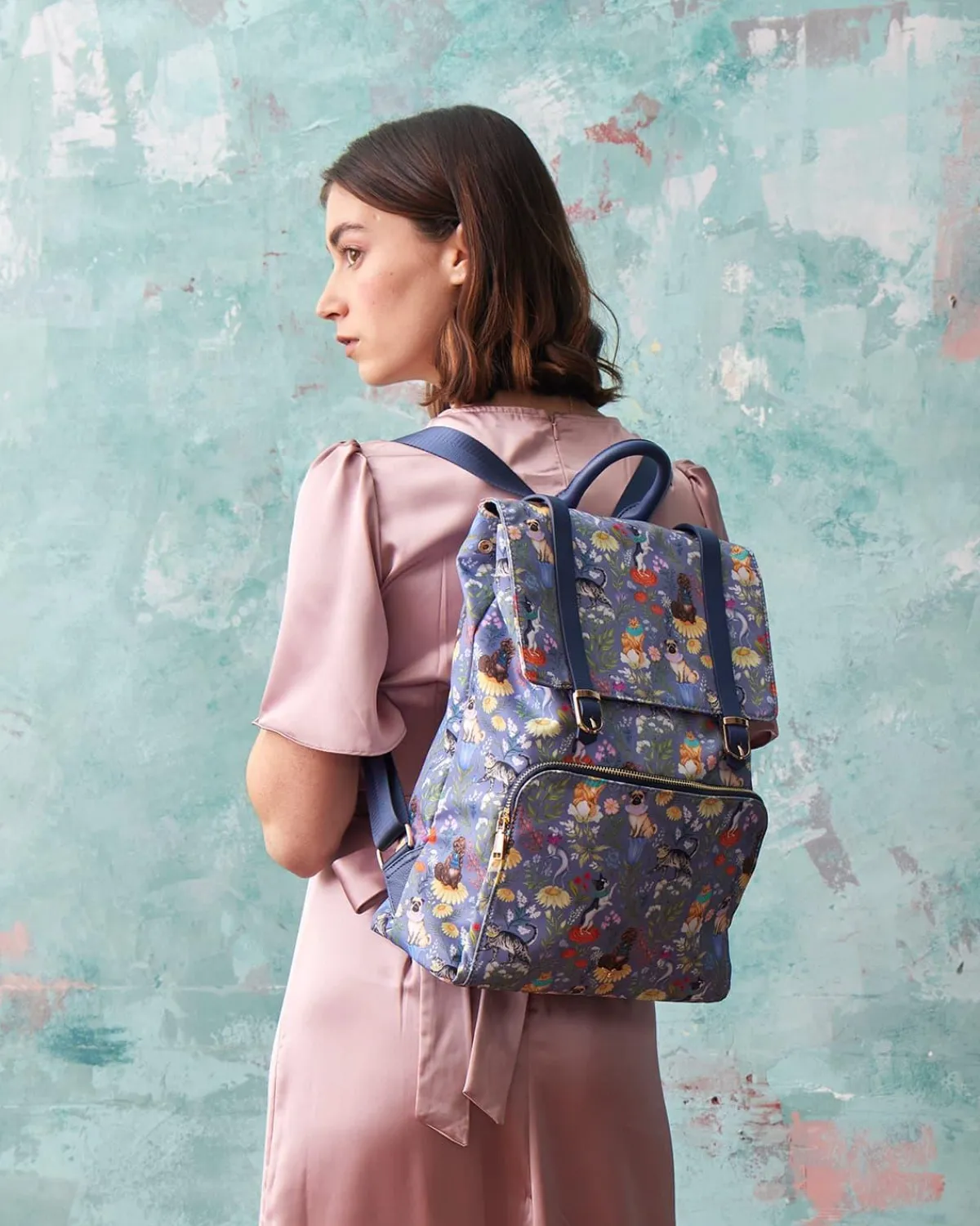 Backpacks-Fable England Catherine Rowe Pet Portraits Blue Medium Backpack