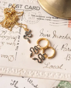 Earrings-Fable England Celestial Snake Huggie Earrings