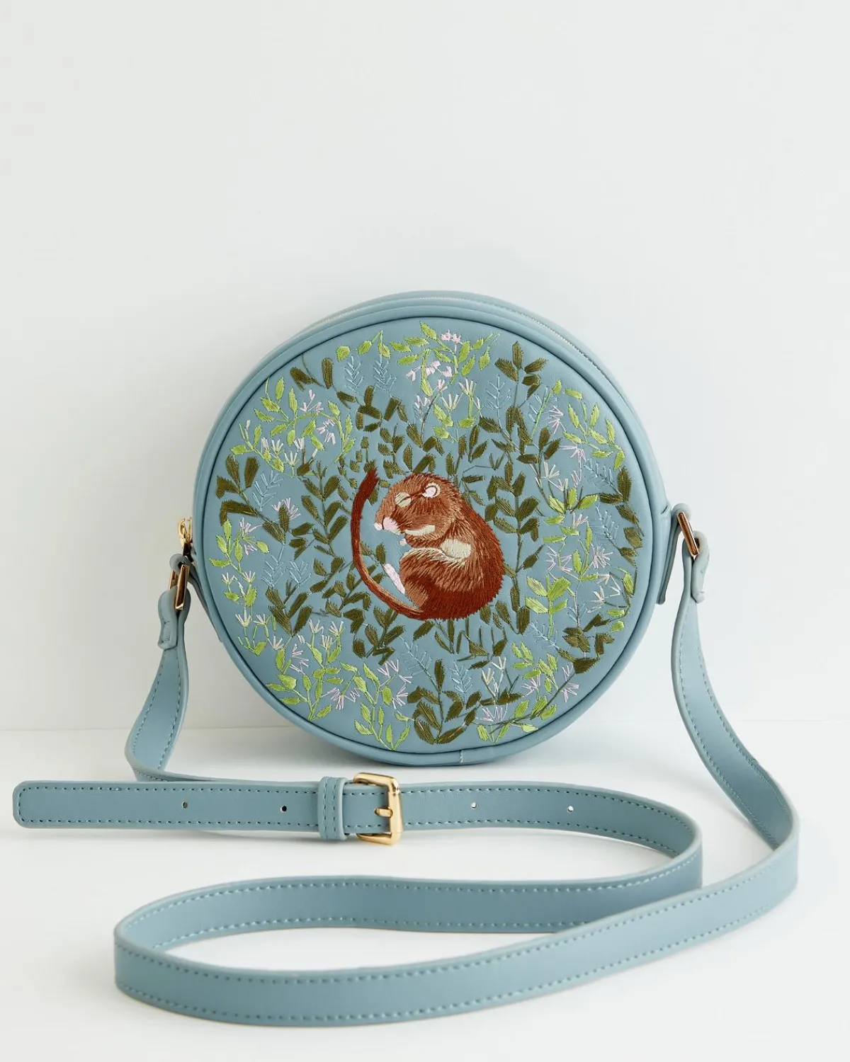 Cross Body Bags|Embroidered Bags-Fable England Chloe Circle Bag Embroidered Dormouse Blue