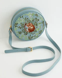 Cross Body Bags|Embroidered Bags-Fable England Chloe Circle Bag Embroidered Dormouse Blue
