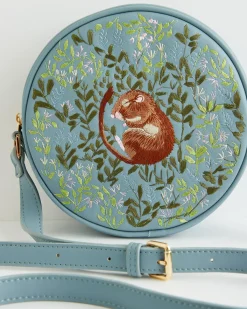 Cross Body Bags|Embroidered Bags-Fable England Chloe Circle Bag Embroidered Dormouse Blue