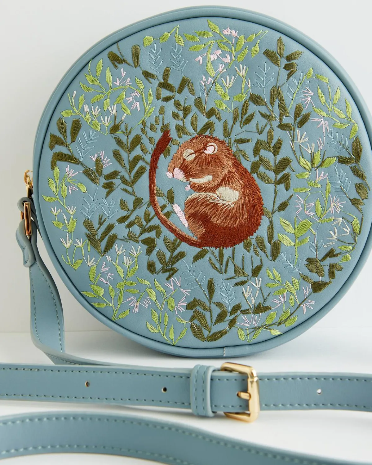Cross Body Bags|Embroidered Bags-Fable England Chloe Circle Bag Embroidered Dormouse Blue