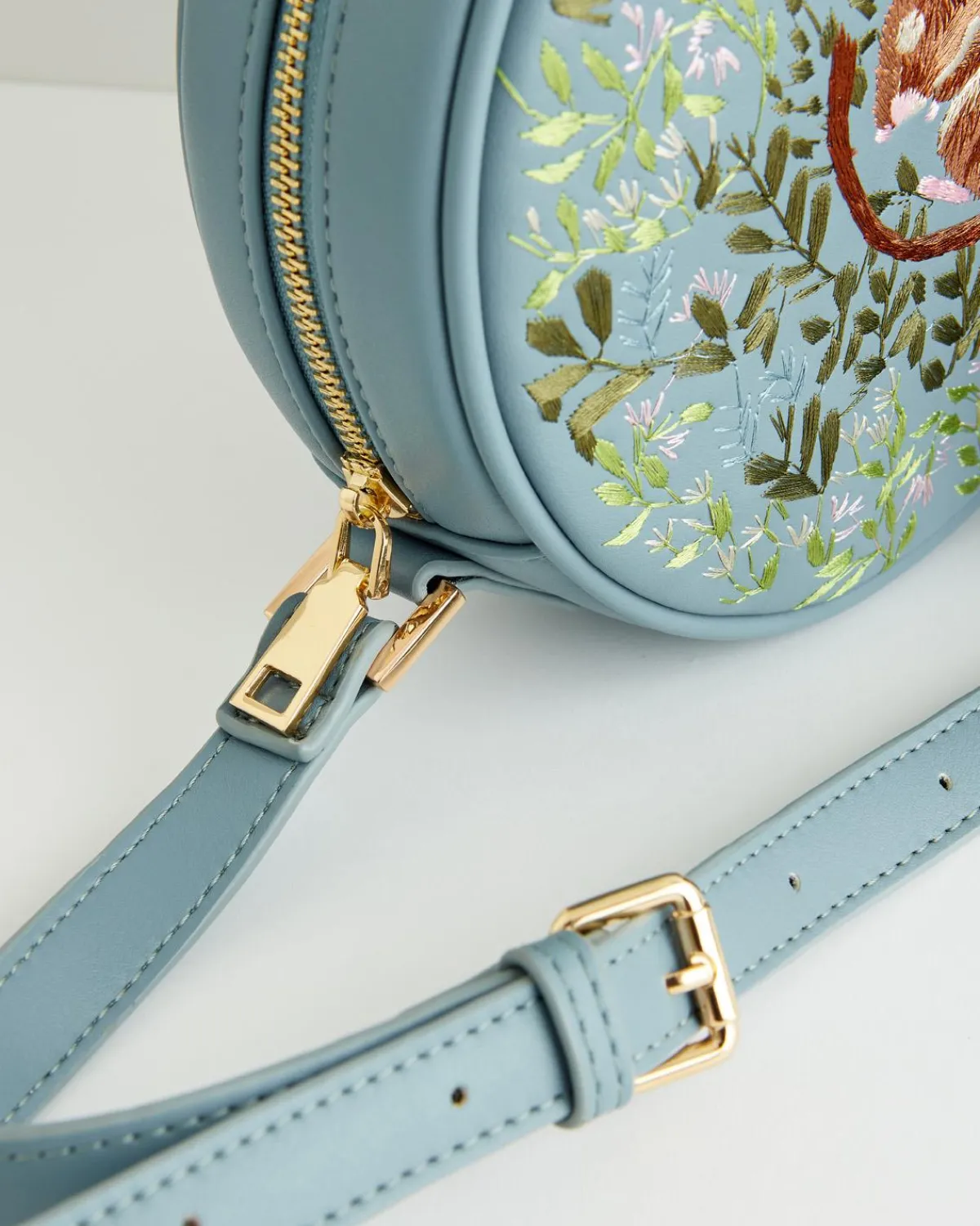 Cross Body Bags|Embroidered Bags-Fable England Chloe Circle Bag Embroidered Dormouse Blue
