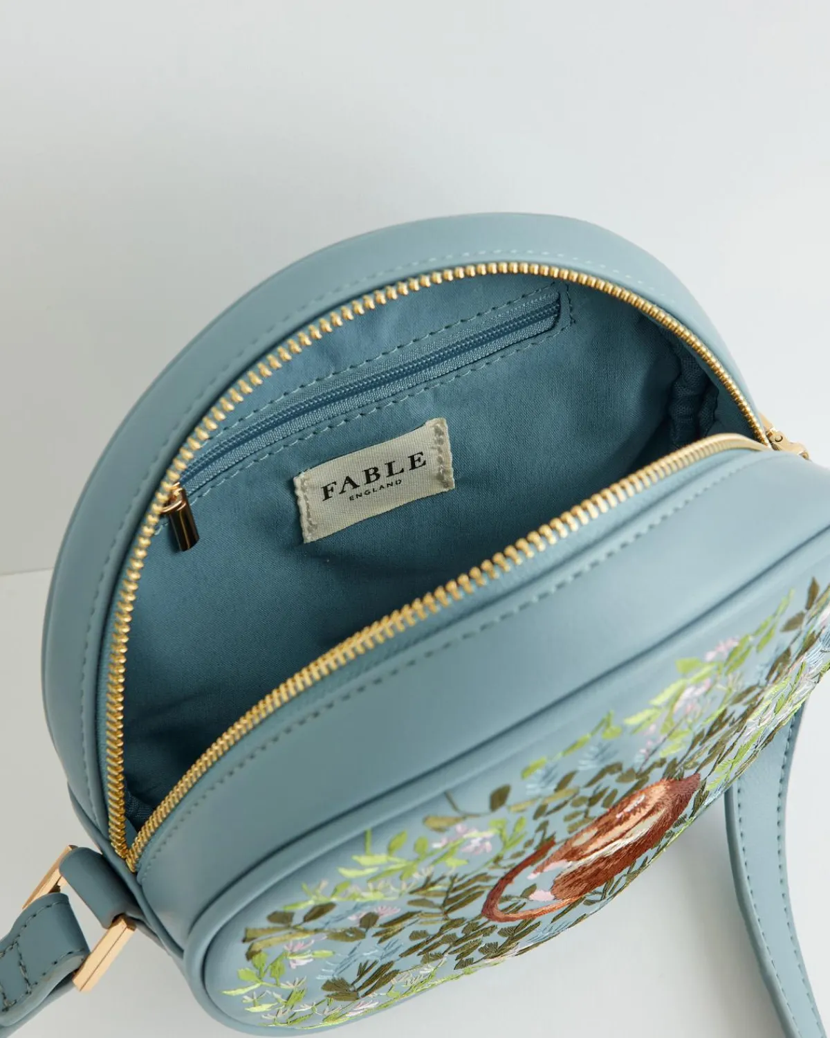Cross Body Bags|Embroidered Bags-Fable England Chloe Circle Bag Embroidered Dormouse Blue