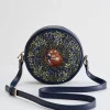 Cross Body Bags|Embroidered Bags-Fable England Chloe Giordani Dormouse Embroidered Round Saddle Bag - Navy