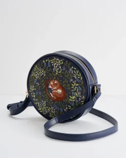 Cross Body Bags|Embroidered Bags-Fable England Chloe Giordani Dormouse Embroidered Round Saddle Bag - Navy