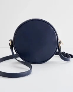 Cross Body Bags|Embroidered Bags-Fable England Chloe Giordani Dormouse Embroidered Round Saddle Bag - Navy