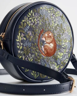 Cross Body Bags|Embroidered Bags-Fable England Chloe Giordani Dormouse Embroidered Round Saddle Bag - Navy