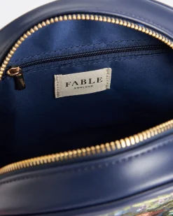 Cross Body Bags|Embroidered Bags-Fable England Chloe Giordani Dormouse Embroidered Round Saddle Bag - Navy
