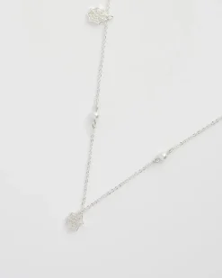 Silver Jewelry|Necklaces-Fable England Cobweb & Pearl Necklace Silver