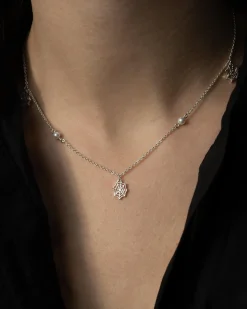Silver Jewelry|Necklaces-Fable England Cobweb & Pearl Necklace Silver