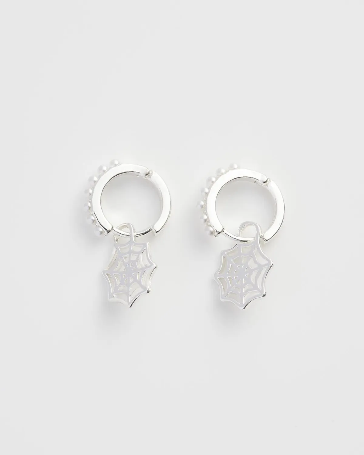 Silver Jewelry|Earrings-Fable England Cobweb Huggie Earrings Silver