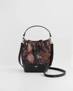 Cross Body Bags-Fable England Deco Bloom Black Bucket Purse