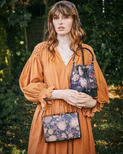 Cross Body Bags-Fable England Deco Bloom Black Bucket Purse