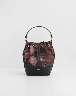 Cross Body Bags-Fable England Deco Bloom Black Bucket Purse