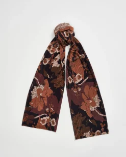 Winter Scarves-Fable England Deco Bloom Black Velvet Scarf