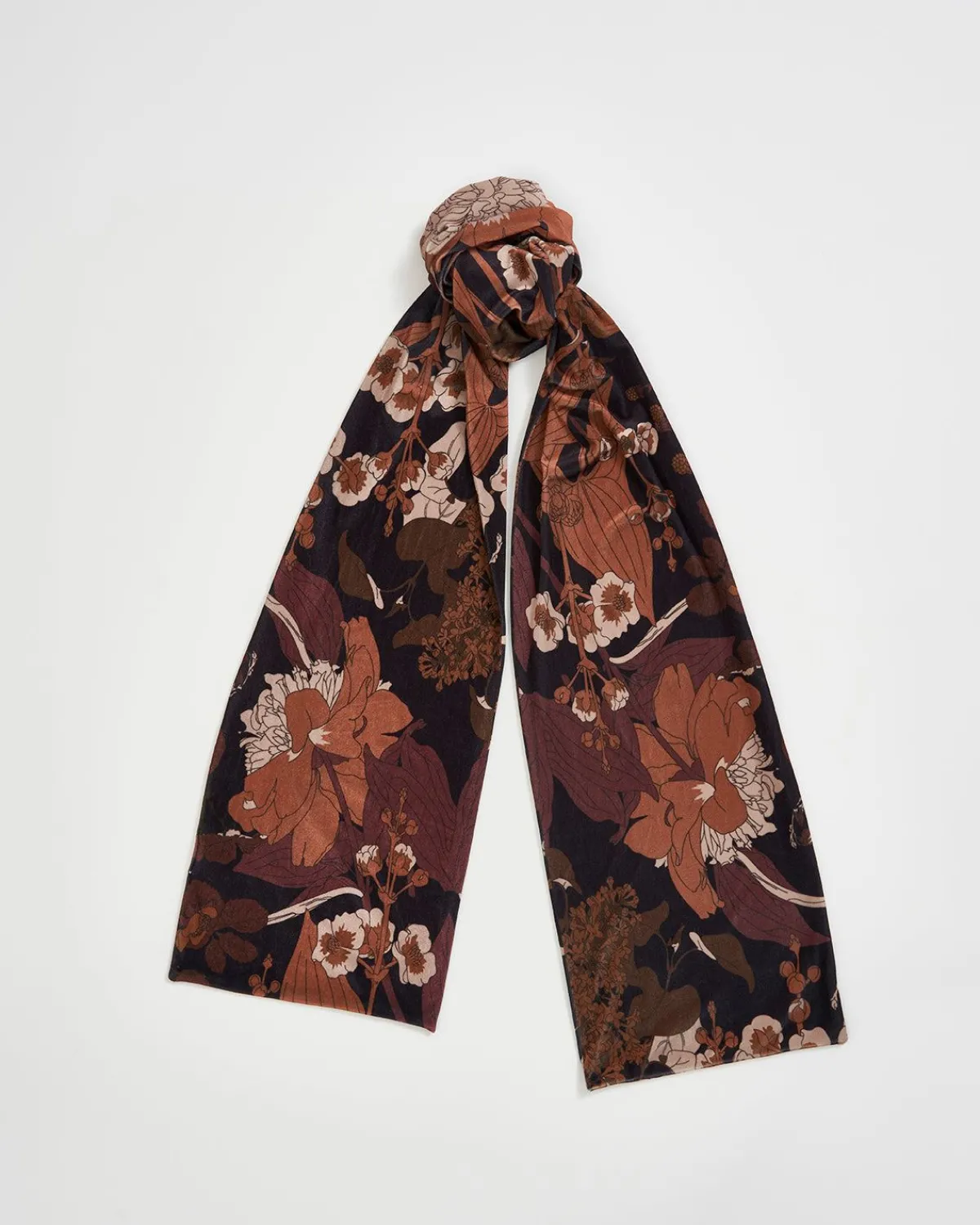 Winter Scarves-Fable England Deco Bloom Black Velvet Scarf