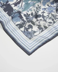 Square Scarves-Fable England Deco Bloom Blue Square Scarf